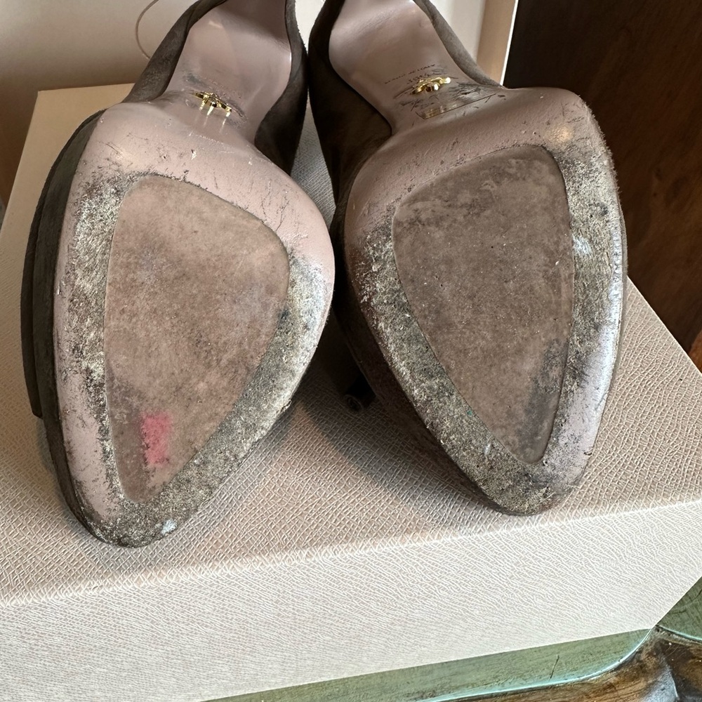 Prada Brown Suede Peep-Toe Lace-Up Platform Heels 9 9.5 EU 39.5 - Picture 8 of 16